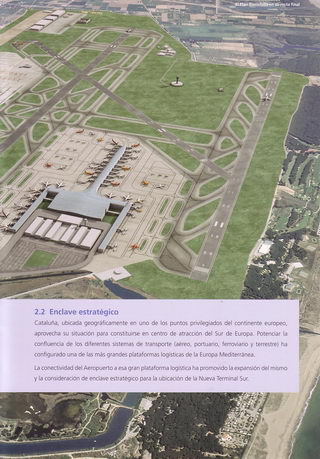 Página 9 de 32 del documento "Nueva Terminal Sur" editado por el Plan Barcelona (AENA) sobre la nueva terminal T1 del aeropuerto del Prat